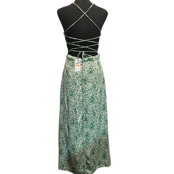 ASTR The Label Green Floral Print Maxi Dress Lace Up Back Coquette Cottage Retro - Picture 4 of 11